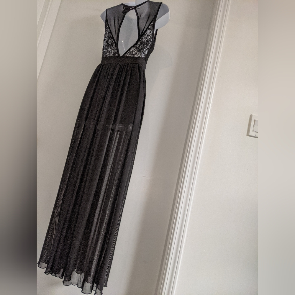3/$25 Mesh lace illusion maxi leg slit dress